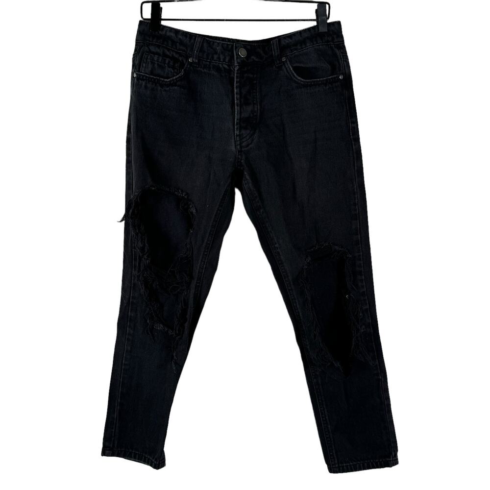 AFRM Womens Button Fly Slim Straight Distressed Black Jeans 100% Cotton 26